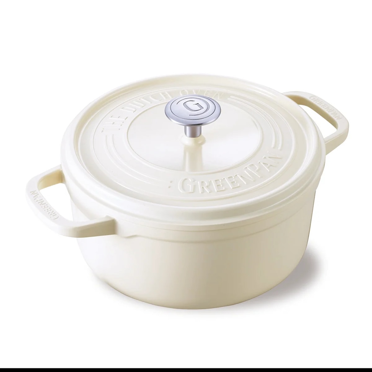 家族分の煮込み料理に使いやすいクリームホワイトのグリーンパン ココット22cm